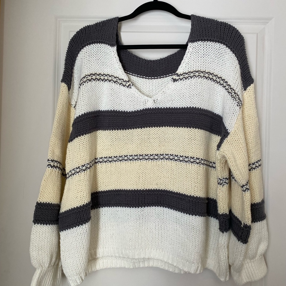 Striped Gray and Cream Women's Sweater